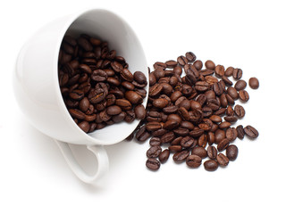 Coffee cup and beans