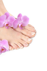 Beautiful feet with perfect spa french nail pedicure.isolated - 30179909