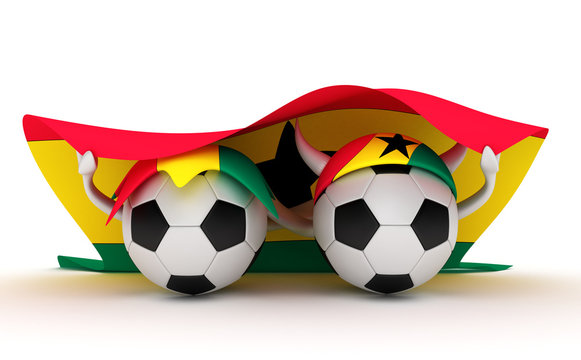 Two soccer balls hold Ghana flag