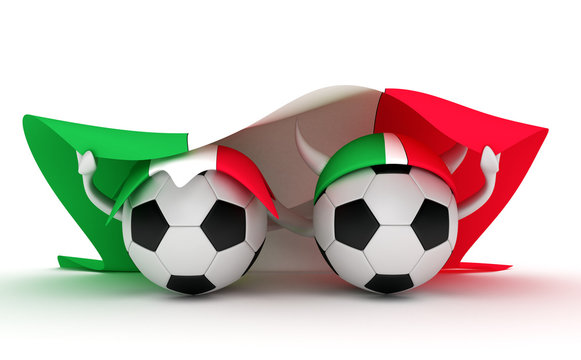 Two soccer balls hold Italy flag