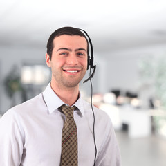 Young man wearing headset