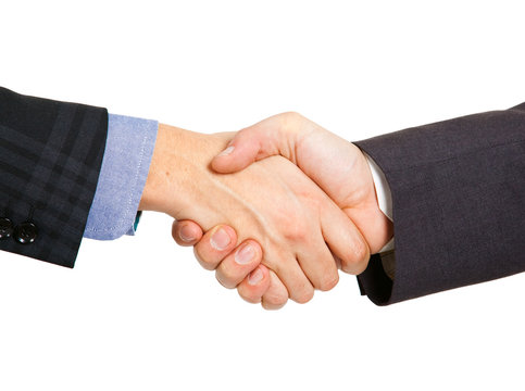 Businessmen handshake isolated on white