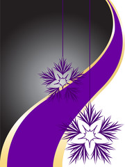 black and white background with snowflakes and a purple ribbon