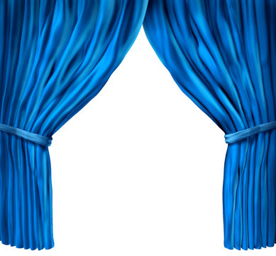 blue curtain drapes isolated