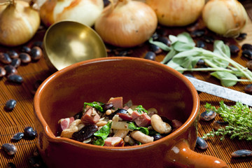 mixture of beans with smoked meat