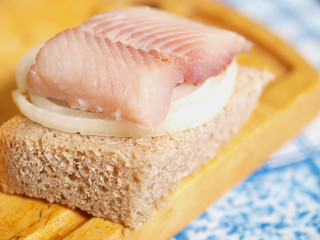 Salted fish and bread, close-up