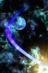 Moon   sky  night comet © olegusk