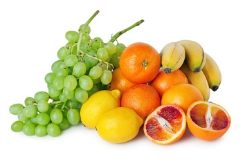 Arrangement of fresh fruits isolated on white.