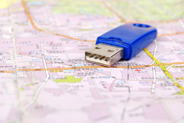 Fototapeta premium Map and USB flash disk