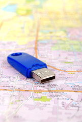 Fototapeta premium Map and USB flash disk