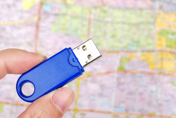 Fototapeta premium Map and USB flash disk