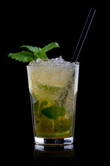 Mojito cocktail isolation on a black