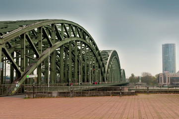 View along the railway bridge in Koeln/Cologne,Rhineland,Germany