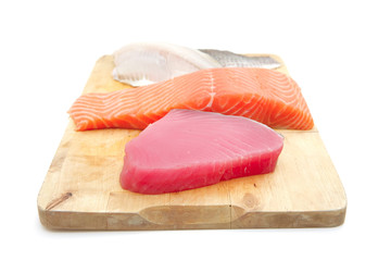 salmon , red tuna, and sole fish