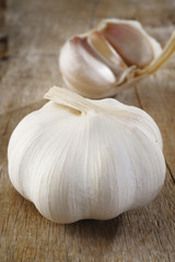 garlic on wood background