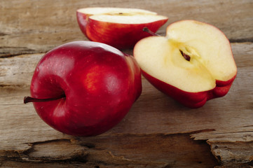 slice apple on wood background