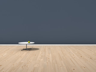 blaue Wand mit Apfel