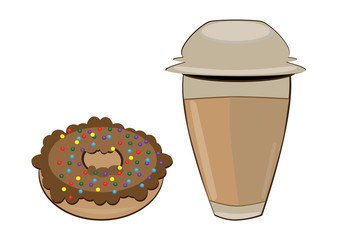 Coffee in a styrofoam cup and donut