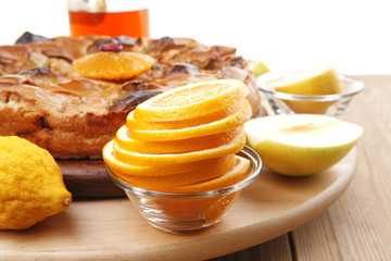 apple cake served with apples