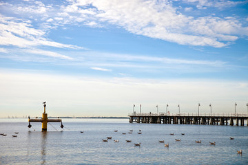 Fototapeta premium Pier in the morning. Orlowo, Poland.