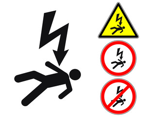 Electric shock pictogram warning and prohibition signs