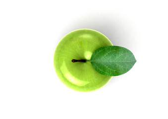 fresh green apple with green leaf