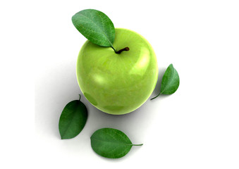 fresh green apple with green leaf