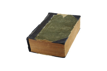Old book with frayed cloth hardcover isolated on white