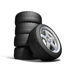 Wheels isolated on white. 3d illustration.