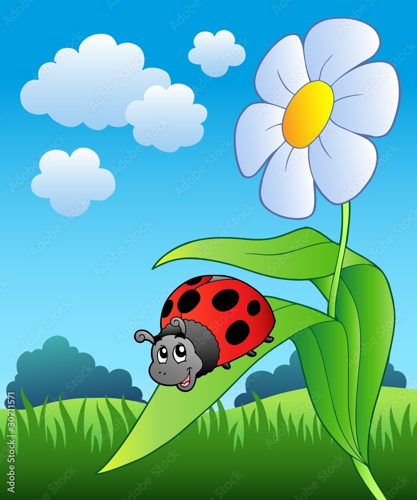 Poster cute ladybug with flower