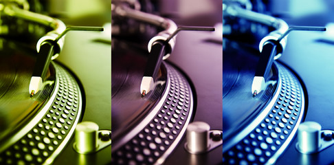 Vinyl record player collage for wallpaper design