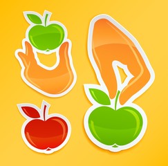 sticker with hand hold apple