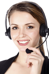 Beautiful customer service operator woman with headset