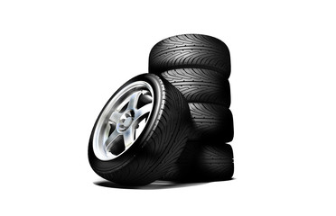 Wheels isolated on white. 3d illustration.