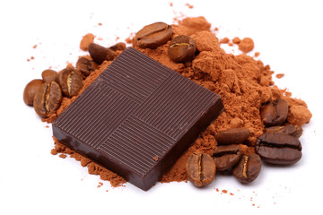 Chocolate, cocoa and coffee beans