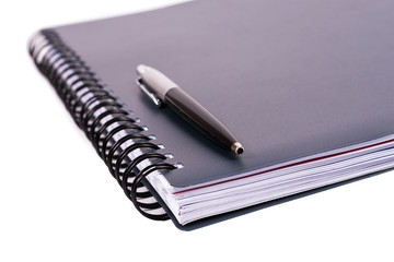 Spiral blue ballpoint pen, placed on your desktop.