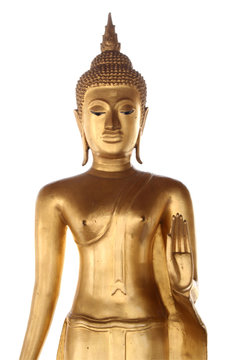 Isolated Golden Standing Buddha Statue