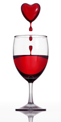 Blood wine. Wineglass and blood dropping heart above. 3d