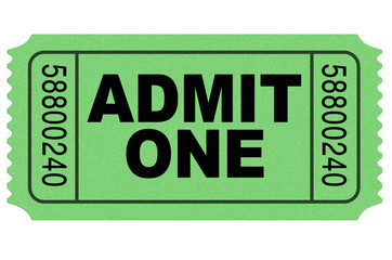 Admit one movie ticket green isolated on white environment
