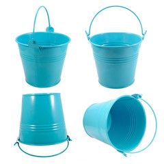 Set isolated blue metal bucket with handle