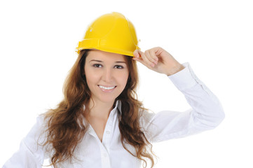 woman with construction helmet