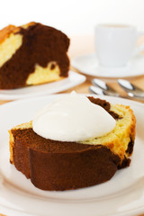 Vanilla and chocolate marble cake