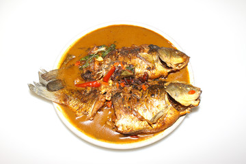 cook fish on a white background