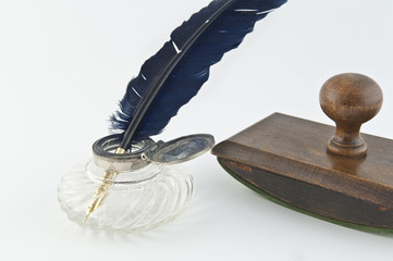 encrier, plume et tampon ancien