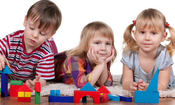 Playing blocks in kindergarten