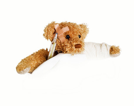 Teddy Bear as a patient - with arm broken