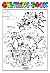 Poster Bricolage Livre de coloriage avec scène de pirate 1