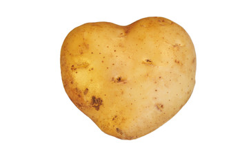 Heart-Shaped potato on the white background