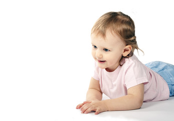 Little baby in studio on the floor