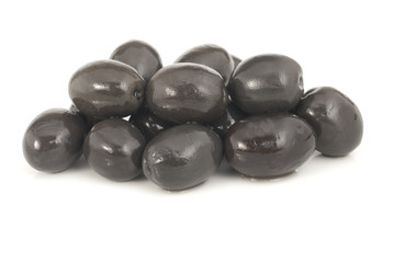 Whole black olives marinated  isolated on white background